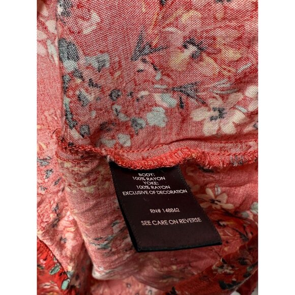 Torrid Floral Red Orange Lace Peasant Top, Boho Bell Sleeve, Size 2 (2X) - Picture 4 of 9